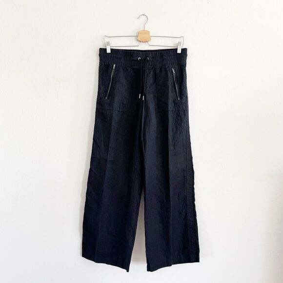 Athleta Cabo Black Linen Wide Leg Mid Rise Pant Size 4 - Picture 2 of 8